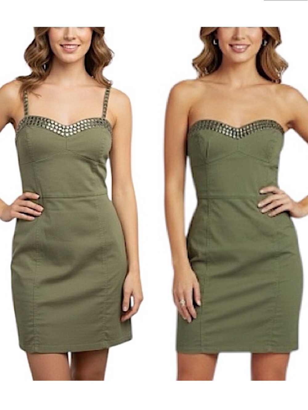 Y2K H&M Beaded Studded Convertible Army Green Mini Dress 10 Cocktail Party Punk